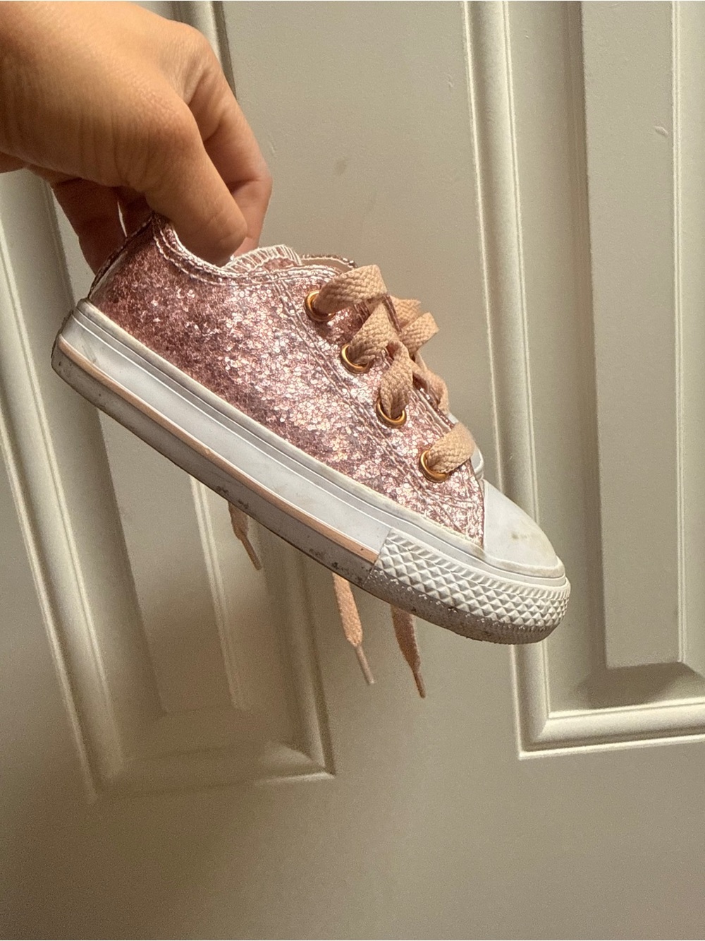 Kids Glitter Low-Top Sneakers in Rose Pink